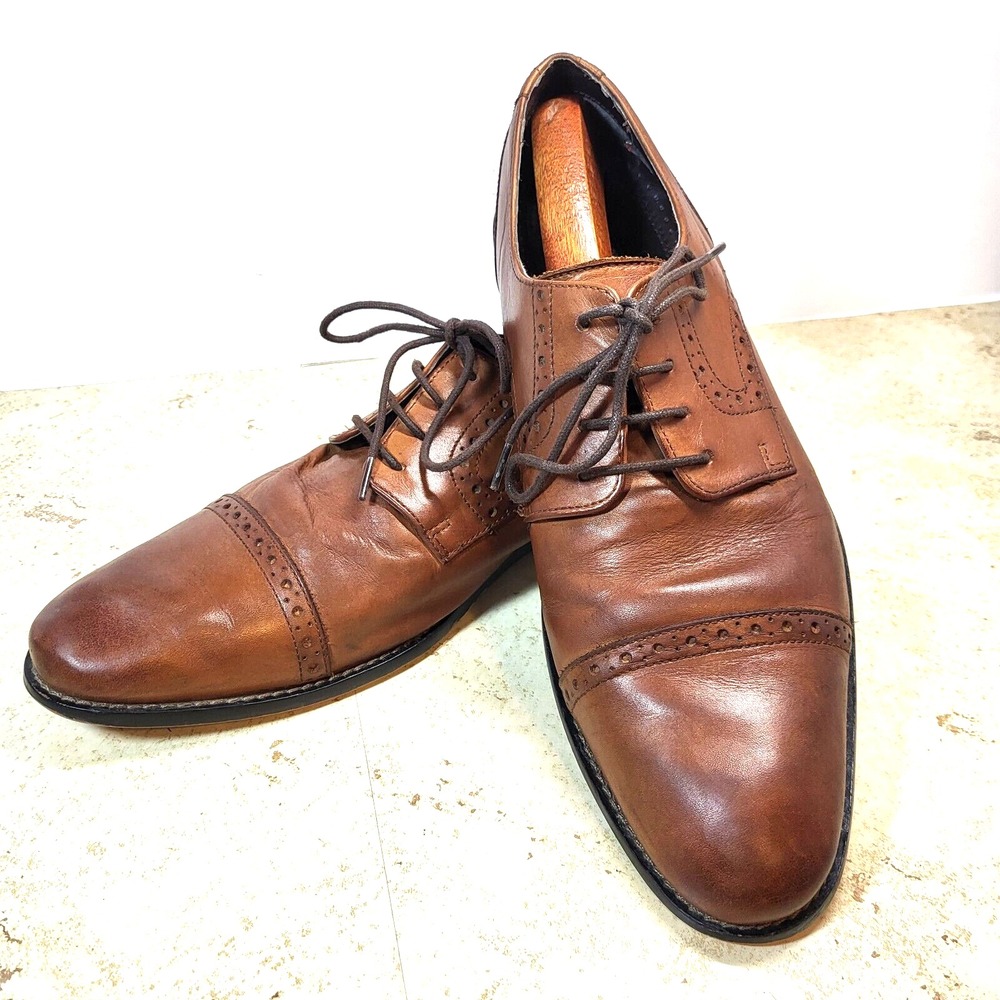 Stacy Adams Brown Toe Cap Brogueing Leather Tie Front Oxford Shoe‎ 10 1/2 M